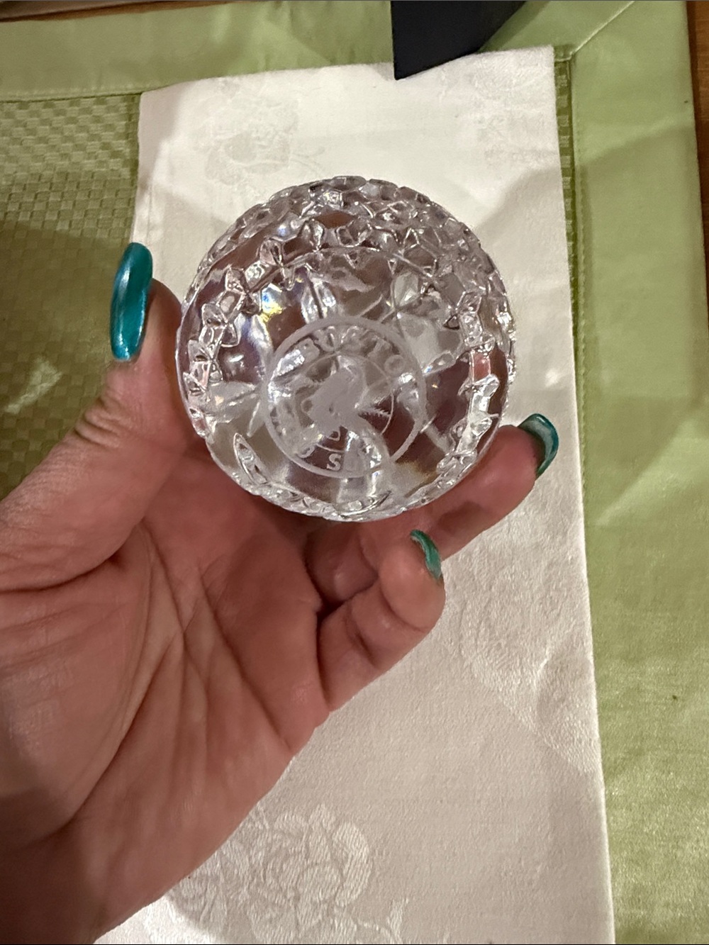 Clear Pressed Waterford Boston red socks  Paperweight - Round Diamond Cut